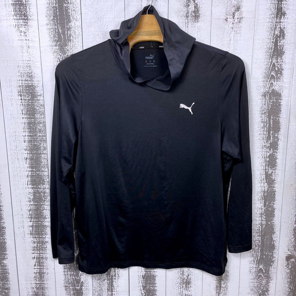 Puma Performance Hooded Long Sleeve Shirt Black Men's XXL Lightweight Activewear